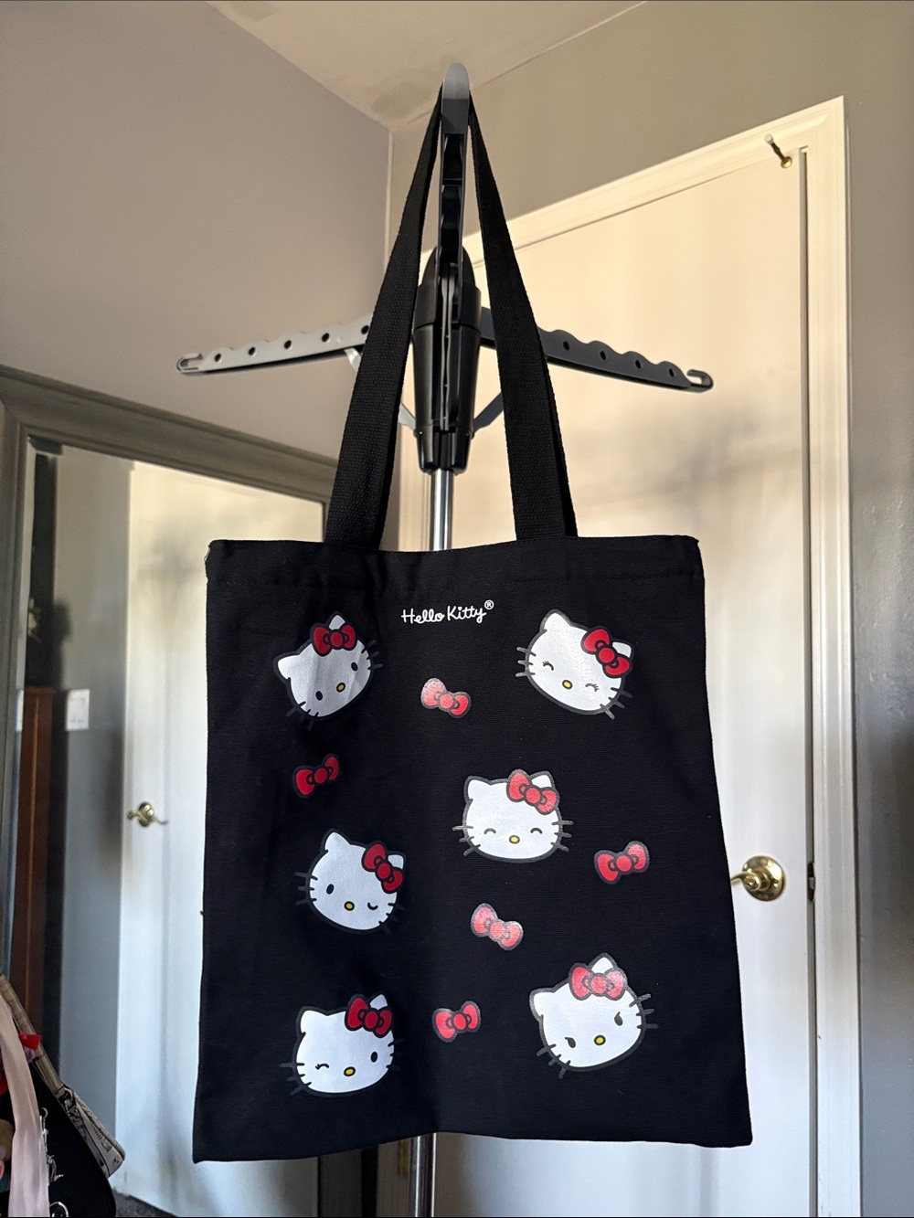 Hello Kitty Black Tote with Red Bow Pattern